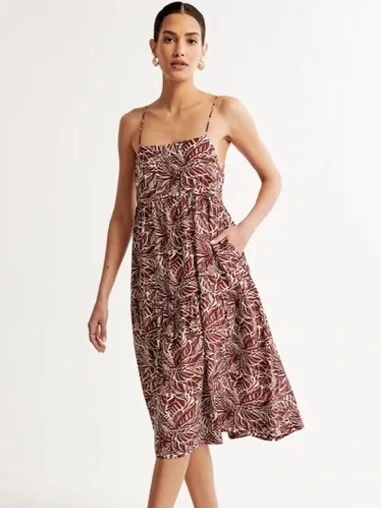 Abercrombie & Fitch Brown White Floral Trapeze Midi Dress - Size S